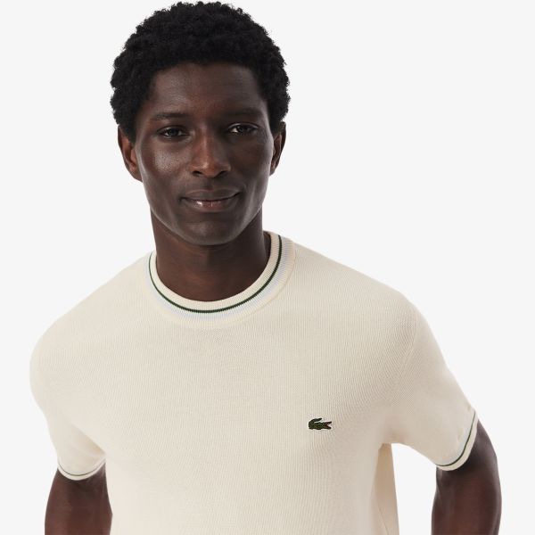 Lacoste Knitted Striped T-shirt Off White