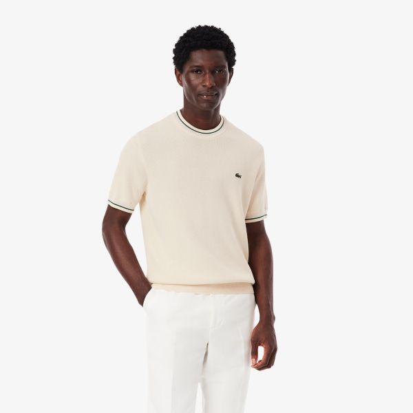 Lacoste Knitted Striped T-shirt Off White