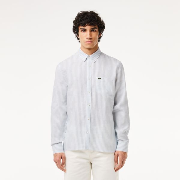 Lacoste Overhemd Licht Blauw/Wit