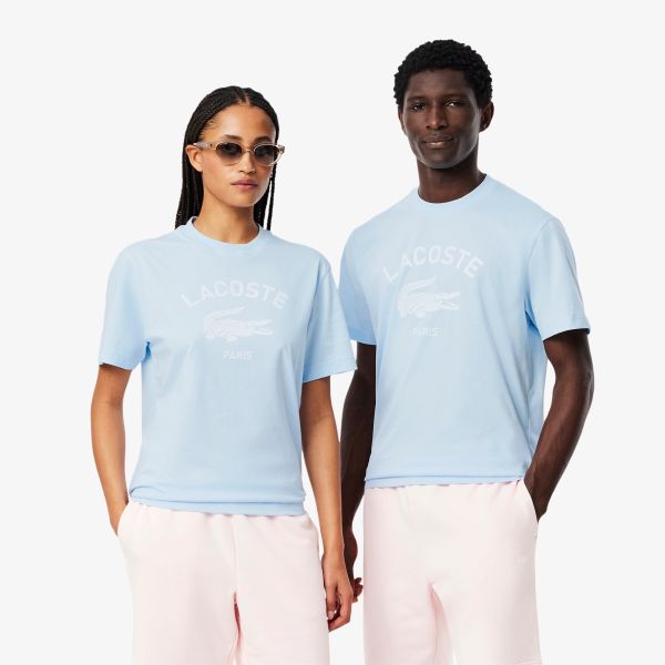 Lacoste Signature Print T-shirt Licht Blauw