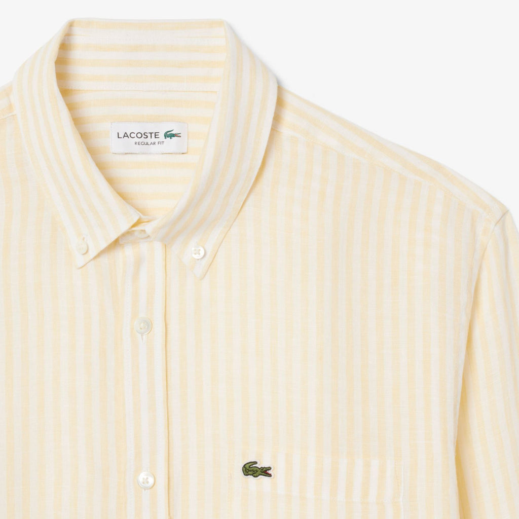 Lacoste Striped Linen Overhemd Geel/Wit