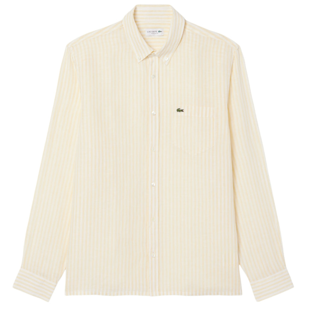 Lacoste Striped Linen Overhemd Geel/Wit