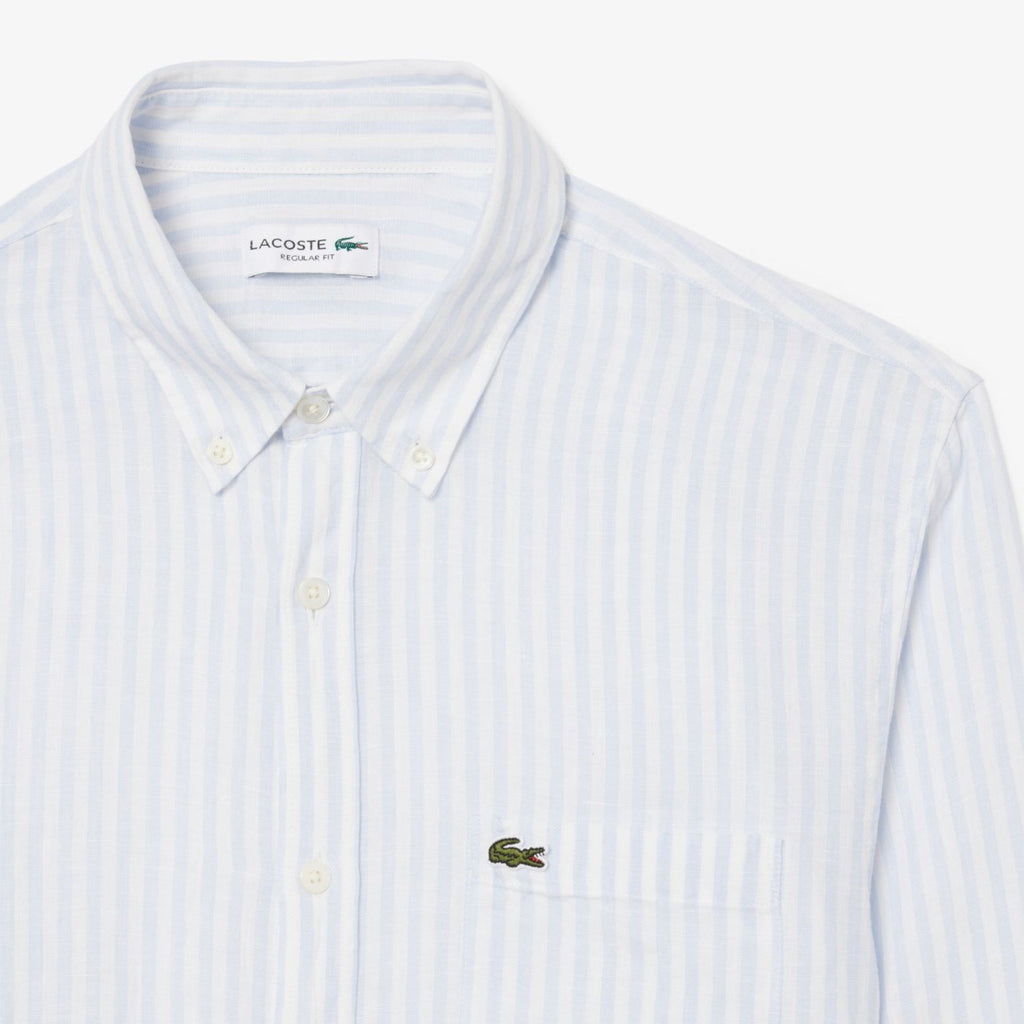 Lacoste Striped Linen Overhemd Licht Blauw/Wit