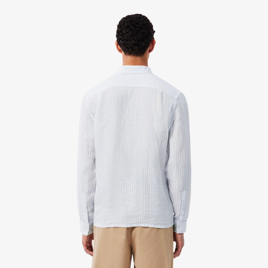 Lacoste Striped Linen Overhemd Licht Blauw/Wit