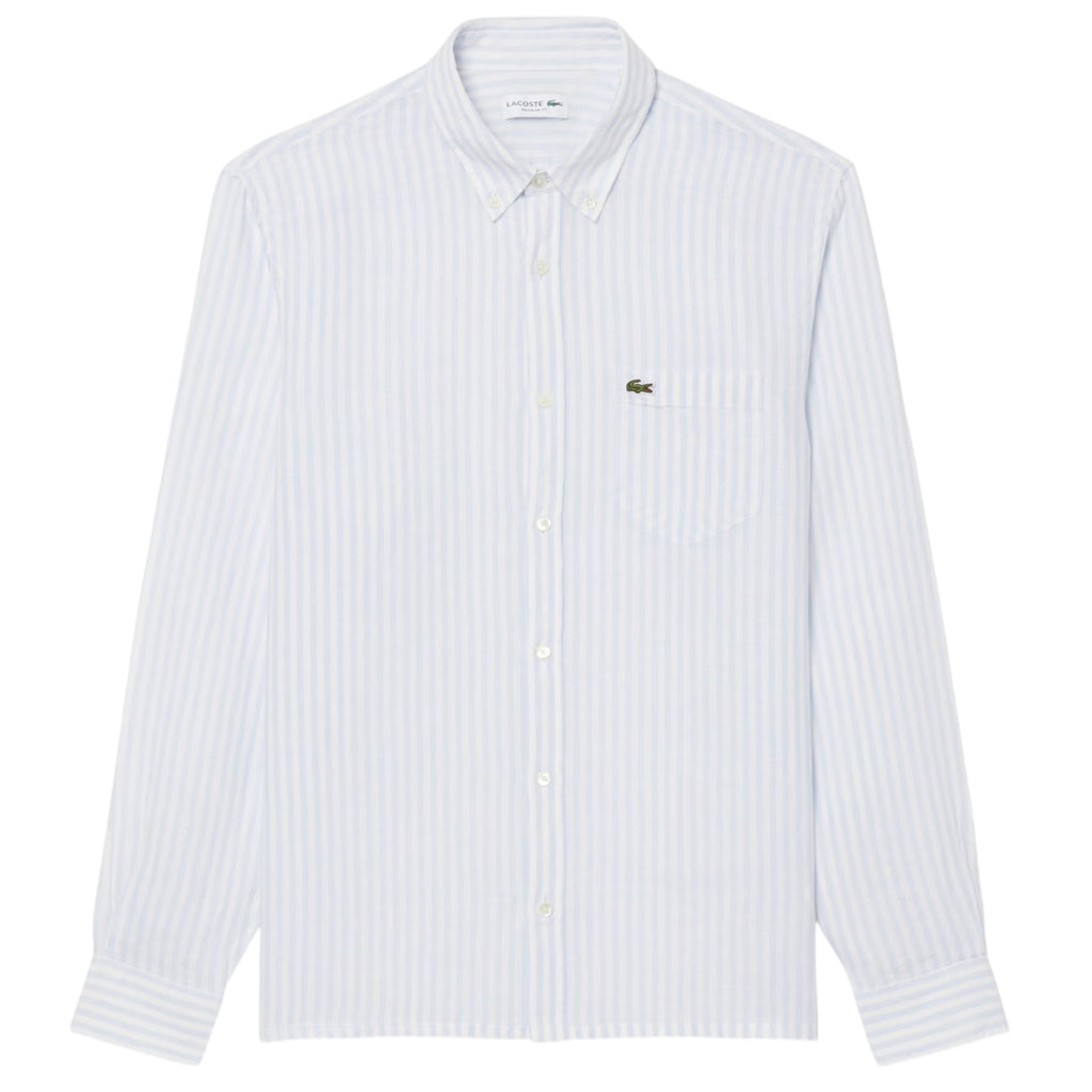 Lacoste Striped Linen Overhemd Licht Blauw/Wit