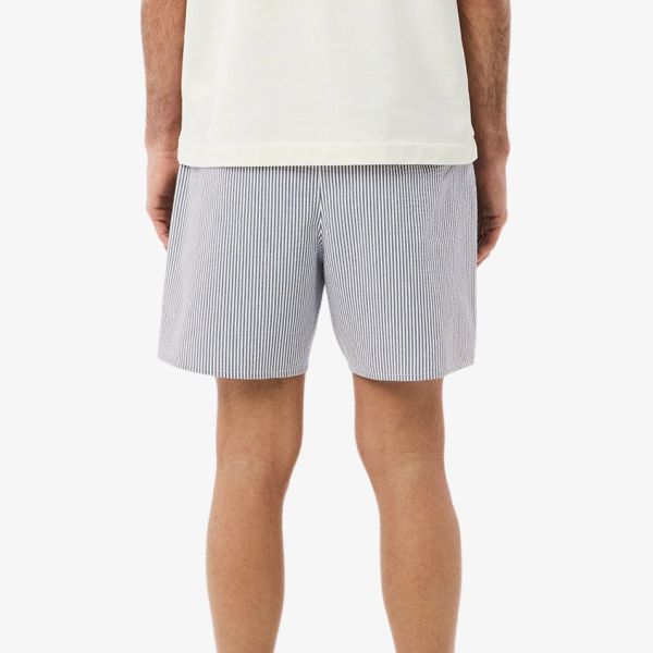 Lacoste Striped Zwembroek Wit/Donker Blauw