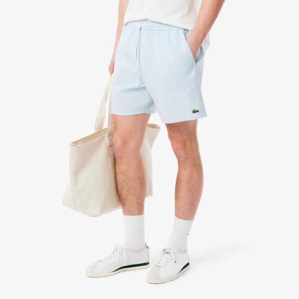 Lacoste Striped Zwembroek Wit/Licht Blauw