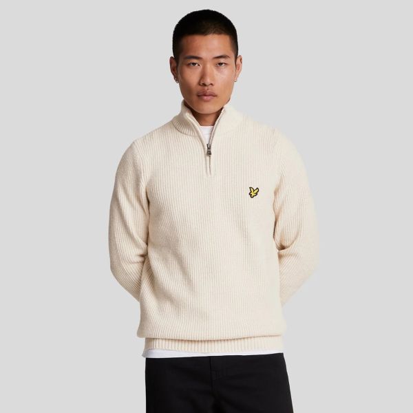 Lyle & Scott Shaker Stitch Quarter Zip Sweater Beige