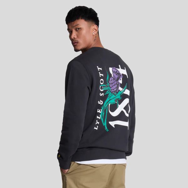 Lyle & Scott Thistle Flora Print Sweater Zwart
