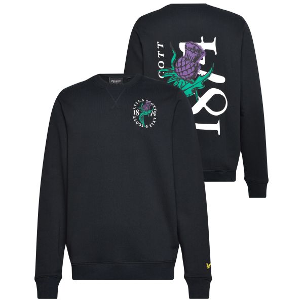 Lyle & Scott Thistle Flora Print Sweater Zwart