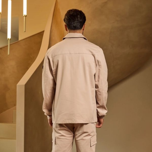 Malelions Cotton Zip Overshirt Beige