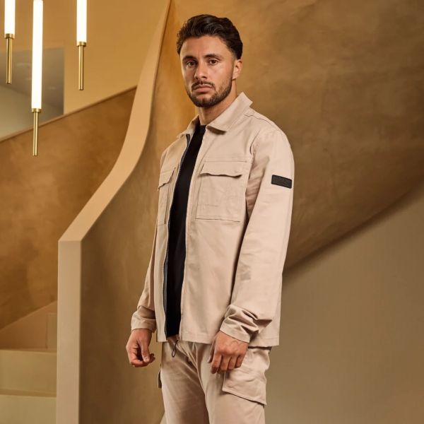 Malelions Cotton Zip Overshirt Beige