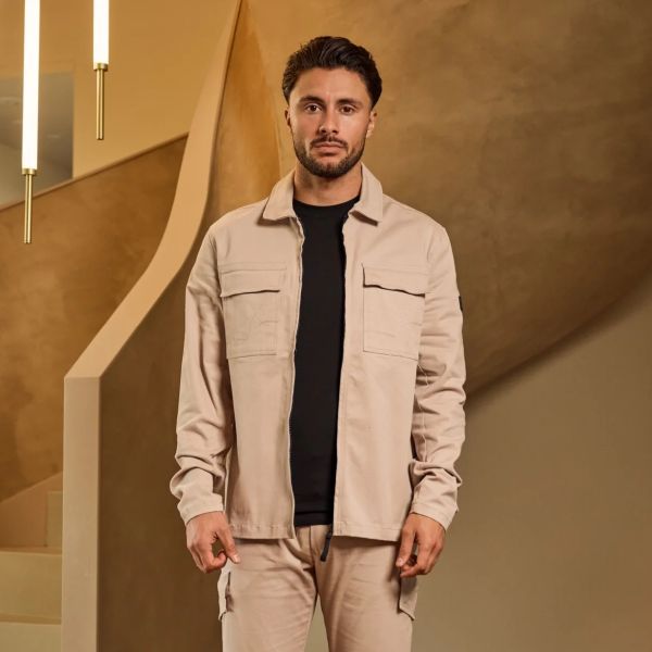 Malelions Cotton Zip Overshirt Beige