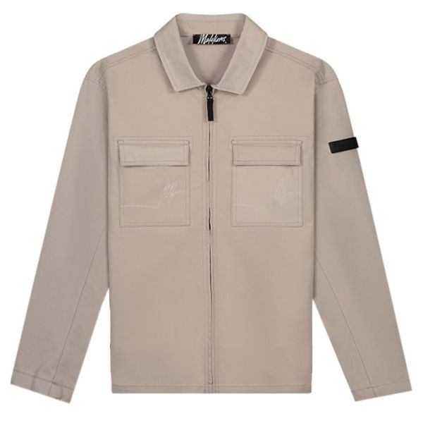 Malelions Cotton Zip Overshirt Beige