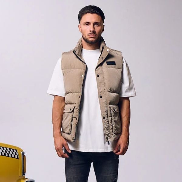Malelions Crinkle Padded Bodywarmer Beige