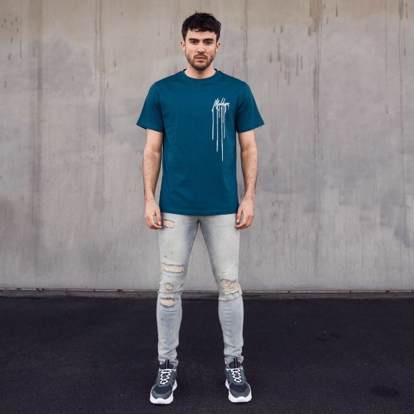Malelions Dripped T-shirt Donker Blauw