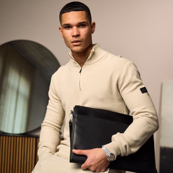 Malelions Knit Quarter Zip Sweater Taupe
