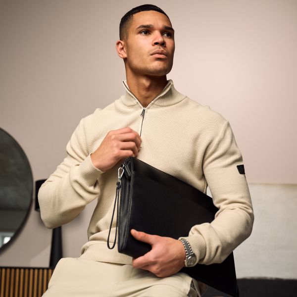 Malelions Knit Quarter Zip Sweater Taupe