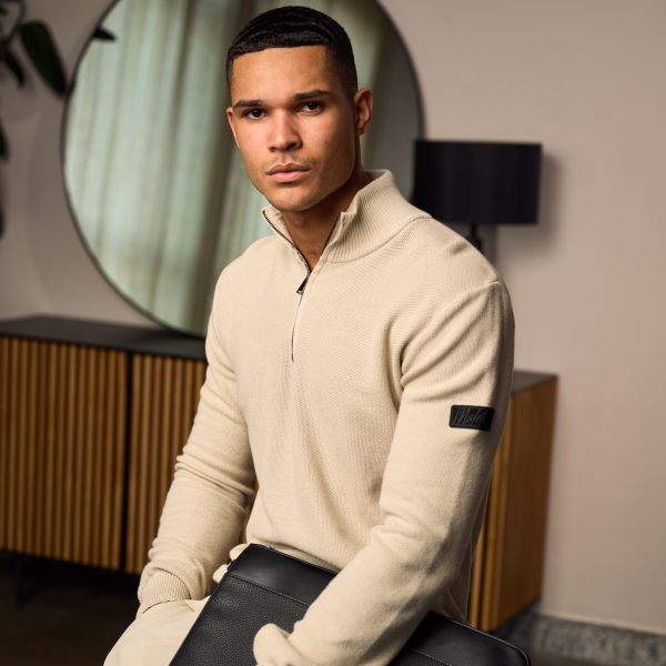 Malelions Knit Quarter Zip Sweater Taupe