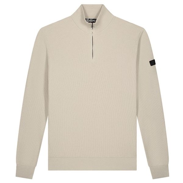 Malelions Knit Quarter Zip Sweater Taupe