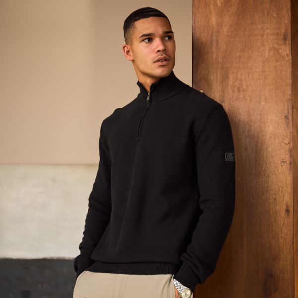 Malelions Knit Quarter Zip Sweater Zwart
