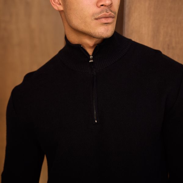 Malelions Knit Quarter Zip Sweater Zwart