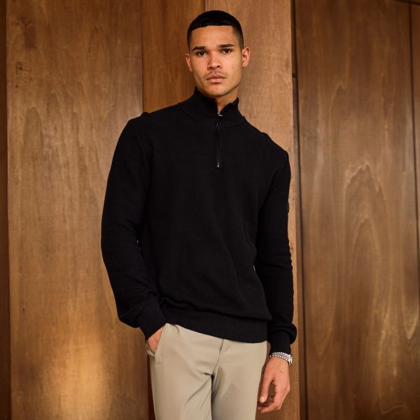 Malelions Knit Quarter Zip Sweater Zwart