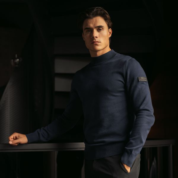 Malelions Knitted Mock Neck Sweater Navy
