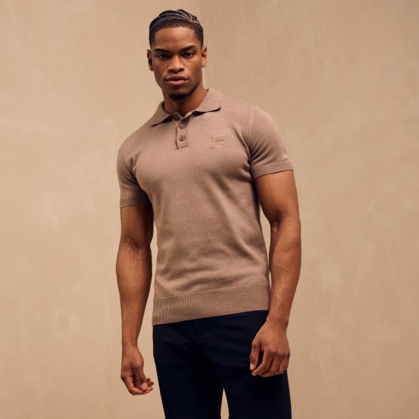 Malelions Knitted Patch Polo Bruin