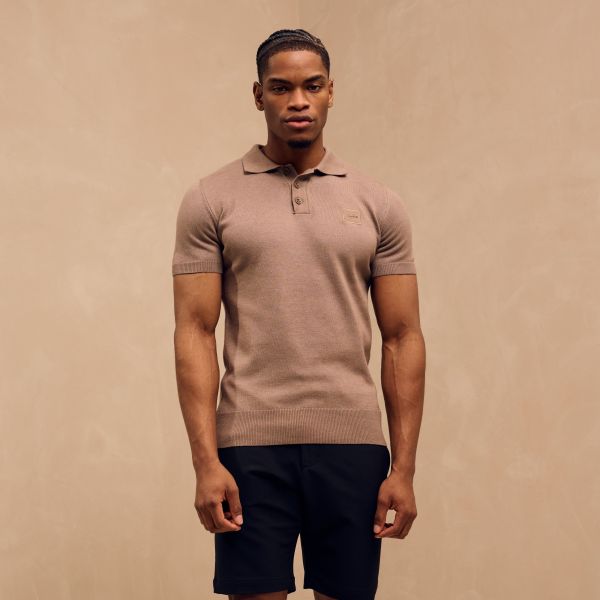 Malelions Knitted Patch Polo Bruin