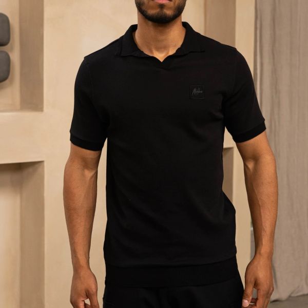 Malelions Knitted Signature Patch Polo Zwart