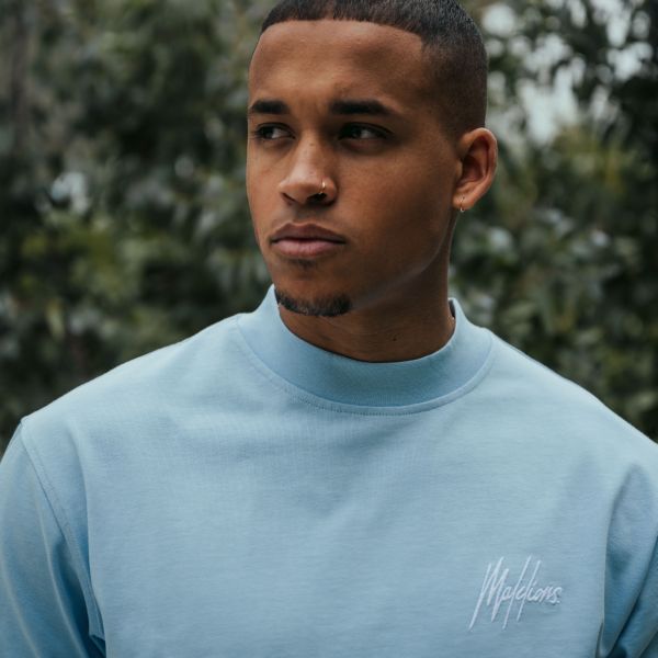 Malelions Oversized Signature T-shirt Licht Blauw