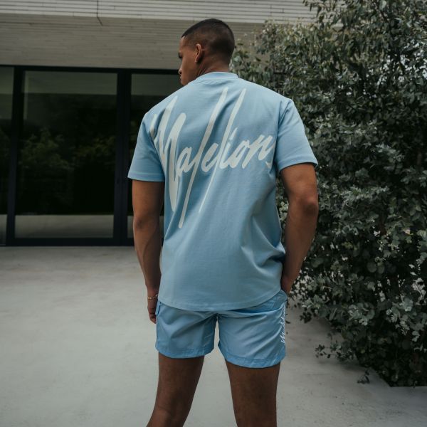 Malelions Oversized Signature T-shirt Licht Blauw