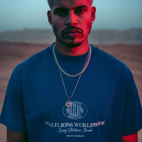 Malelions Oversized Worldwide T-shirt Blauw