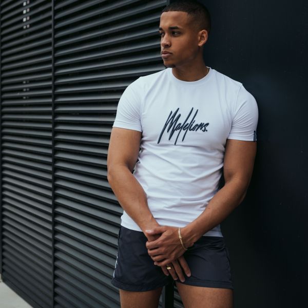 Malelions Signature T-shirt Wit/Grijs