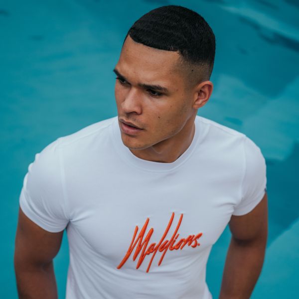 Malelions Signature T-shirt Wit Oranje