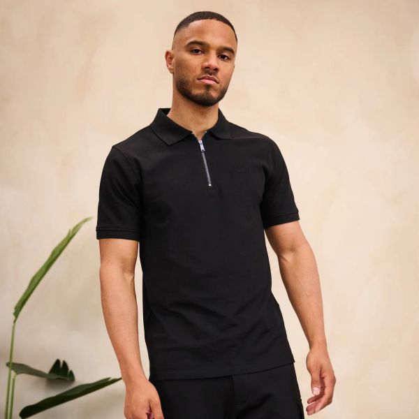 Malelions Signature Zip Polo Zwart