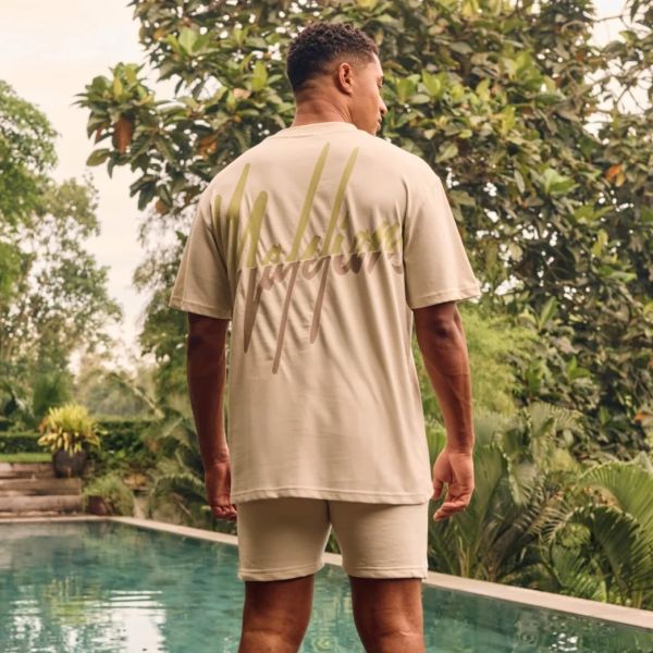 Malelions Split T-shirt Beige