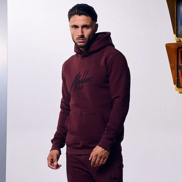 Malelions Striped Signature Hoodie Bordeaux