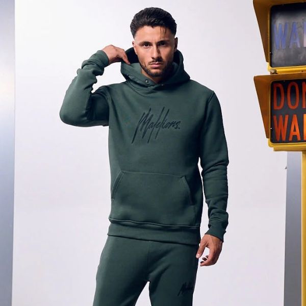 Malelions Striped Signature Hoodie Donker Groen