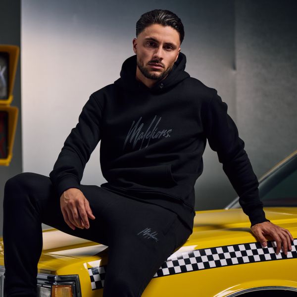 Malelions Striped Signature Hoodie Zwart