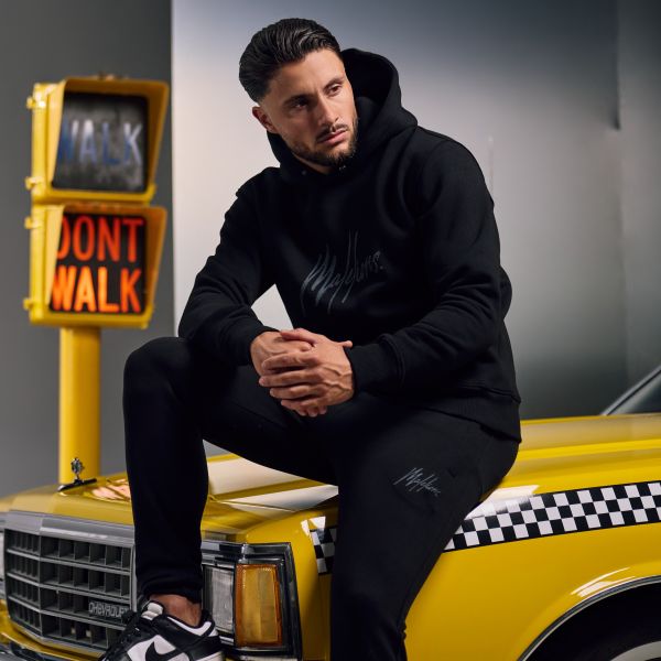 Malelions Striped Signature Hoodie Zwart