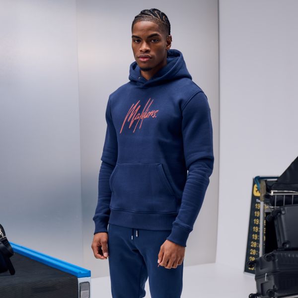 Malelions Striped Signature Hoodie Navy