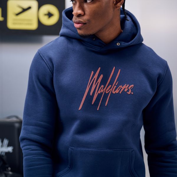 Malelions Striped Signature Hoodie Navy