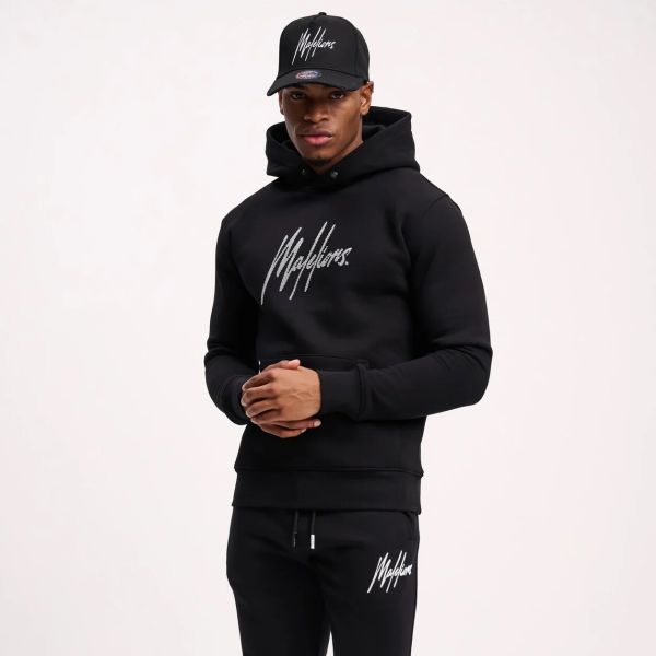 Malelions Striped Signature Hoodie Zwart