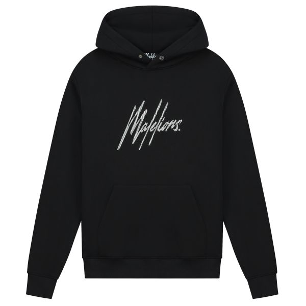 Malelions Striped Signature Hoodie Zwart