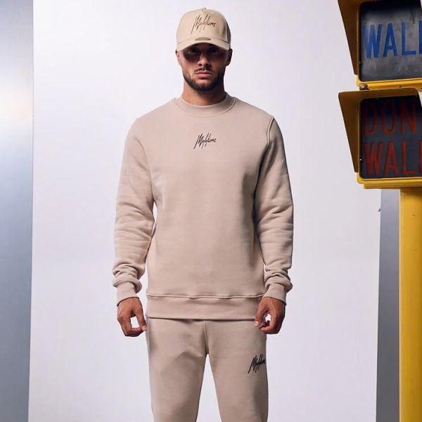 Malelions Striped Signature Sweater Beige