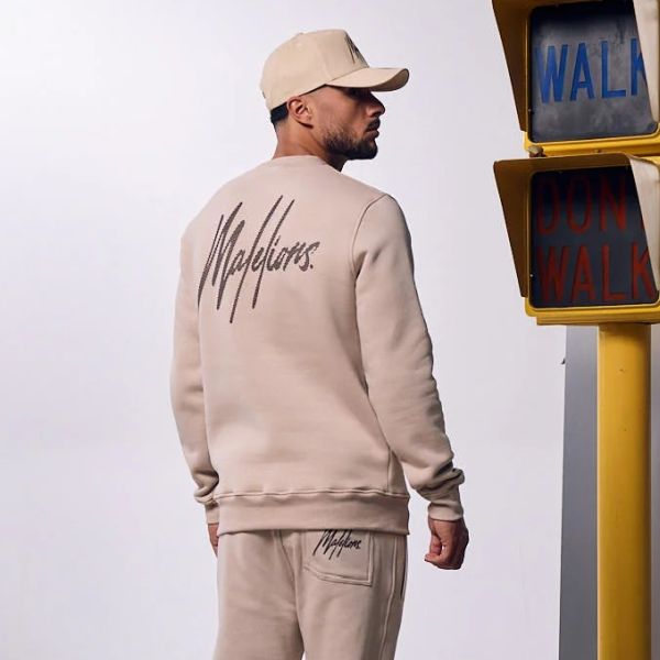 Malelions Striped Signature Sweater Beige