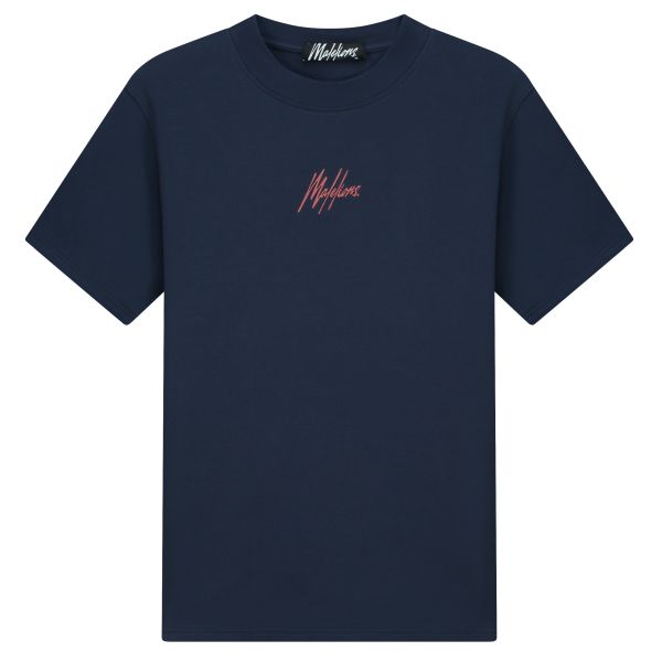 Malelions Striped Signature T-shirt Navy