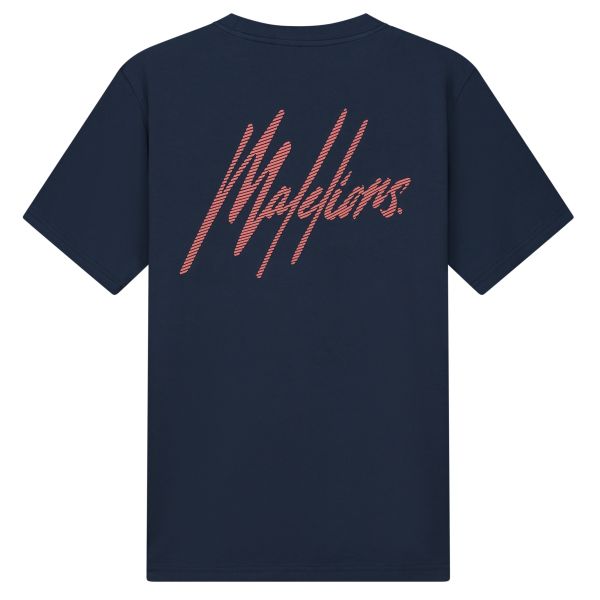 Malelions Striped Signature T-shirt Navy